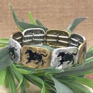 🌼 2-Tone Gold Silver Horse Stretch Bracelet